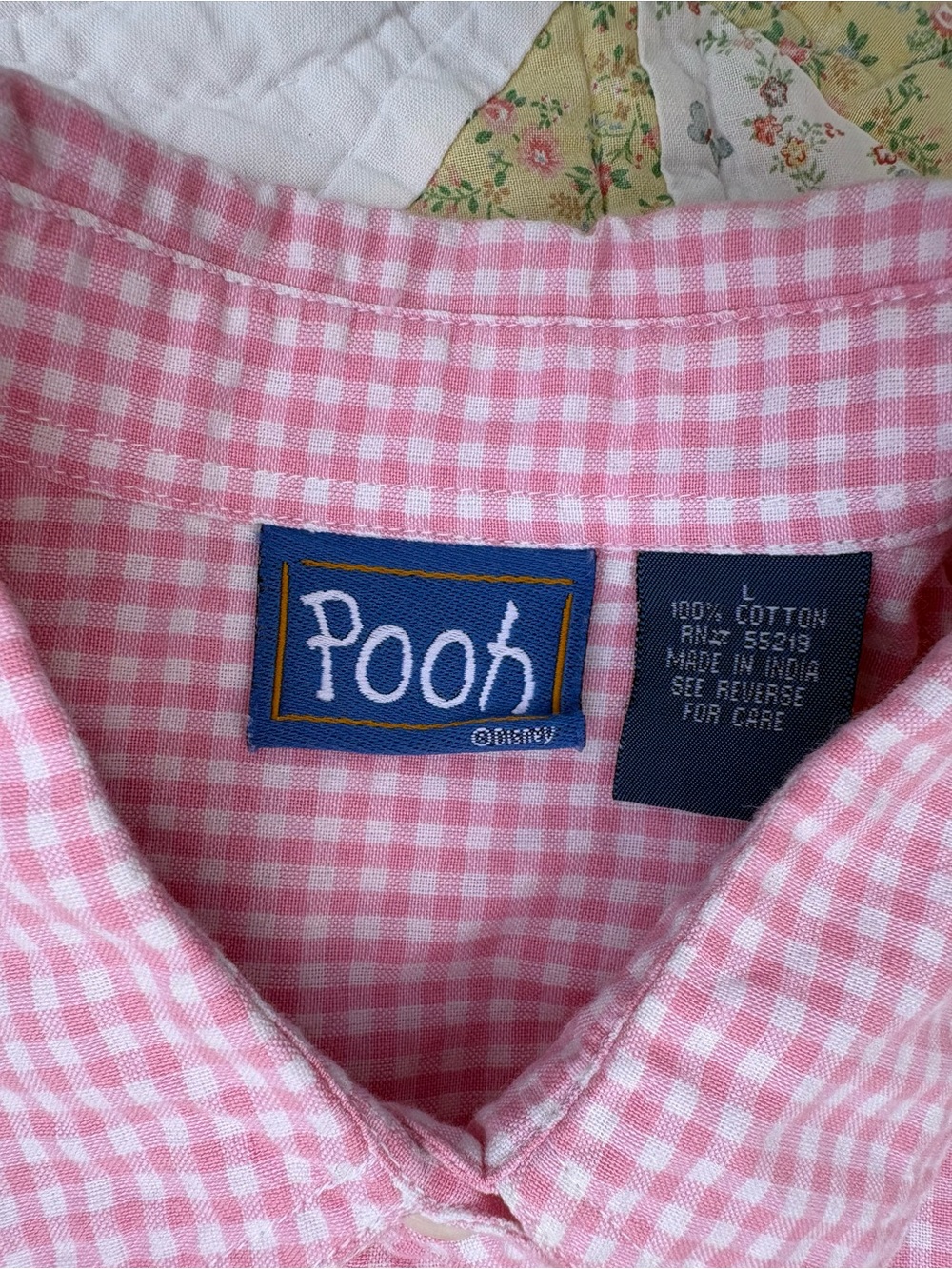 Vintage Winnie the Pooh Piglet Pink Gingham Top Large 90s Y2K Cottagecore Disney - Picture 9 of 12
